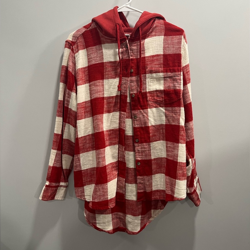 Red checkered button up hoodie with tags included!